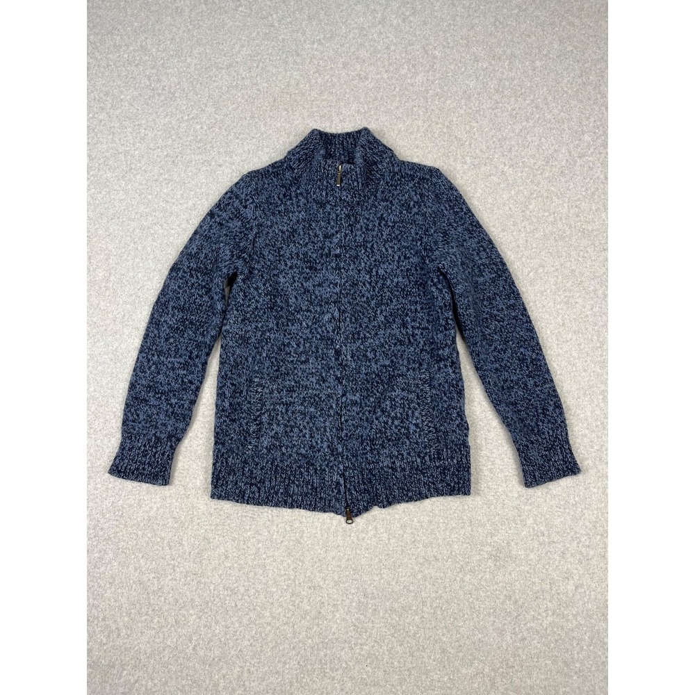 LL Bean Sweater Womens S Blue‎ Marled Full Zip 100% Lambswool Jacket Mock Neck